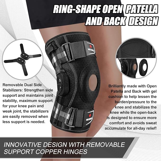 NEENCA Professional Knee Brace, Adjustable Hinged, with Removable Side Stabilizers, Strong Stability for Joint Pain Relief, Arthritis, Meniscus Tear, ACL, PCL, Runner, Sports