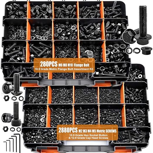 mankk 3160PCS Metric Bolts and Nuts Assortment Kit-Flange Bolt,Hex Socket Button Screws,Cap Head Screws 42 Sizes M2 M3 M4 M5 M6x1.0 M8x1.25 M10x1.5(4-45mm) with Lock & Flat Washers