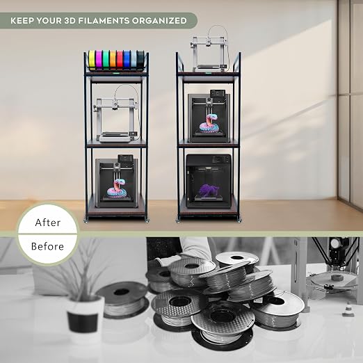 PT2 Ultimate Large 3D Printer Storage Solution, Heavy-Duty 3-Tier Stand & Filament Organizer Rack for Biggest Printers on Wheels