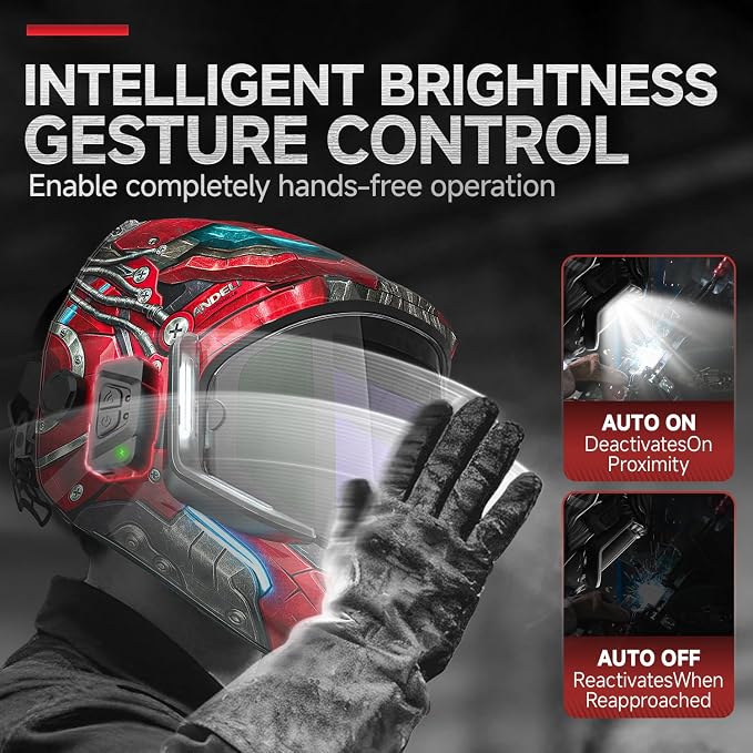 ANDELI Welding Helmet - 180° Panoramic 6 Arc Sensor True Color, Auto Darkening Welding Helmet with Light and Motion Sensing, 2100mAh Rechargeable Battery for TIG/MIG/Cut/Grind MONERRR-LED