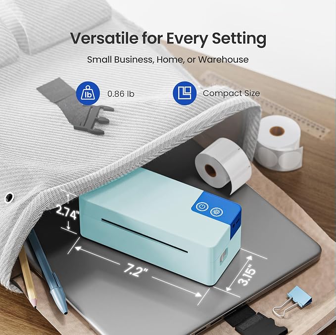Bluetooth Thermal Shipping Label Printer, 4x6 Portable Direct Thermal Printer, Compatible with iPhone, Android, Windows and Mac, Widely Used for USPS UPS Amazon Shopify Etsy, Blue