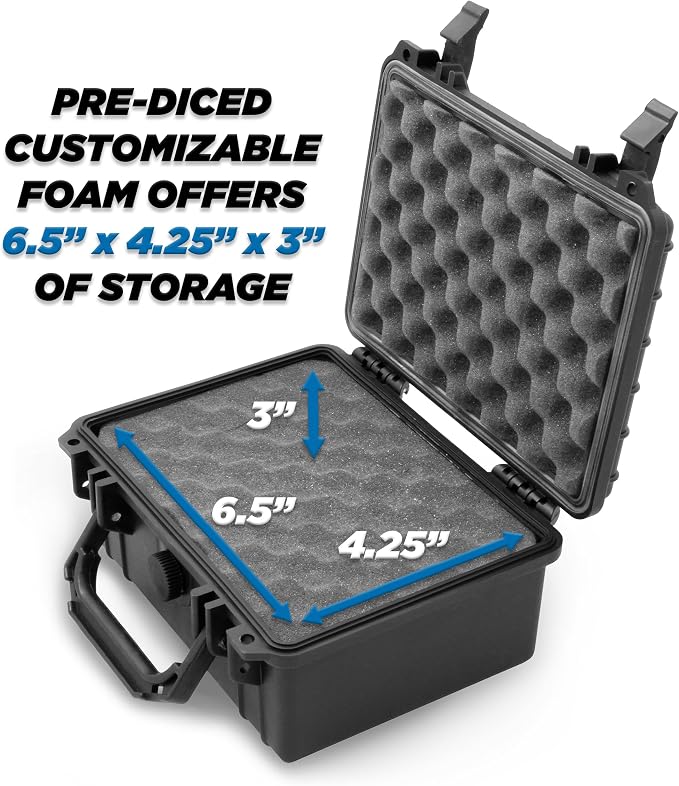 CASEMATIX 9" Waterproof Hard Case with Customizable Foam for Portable Electronics, Tools and Accessories - Hard Shell Plastic Case with Pre-Diced Travel Case Foam Interior