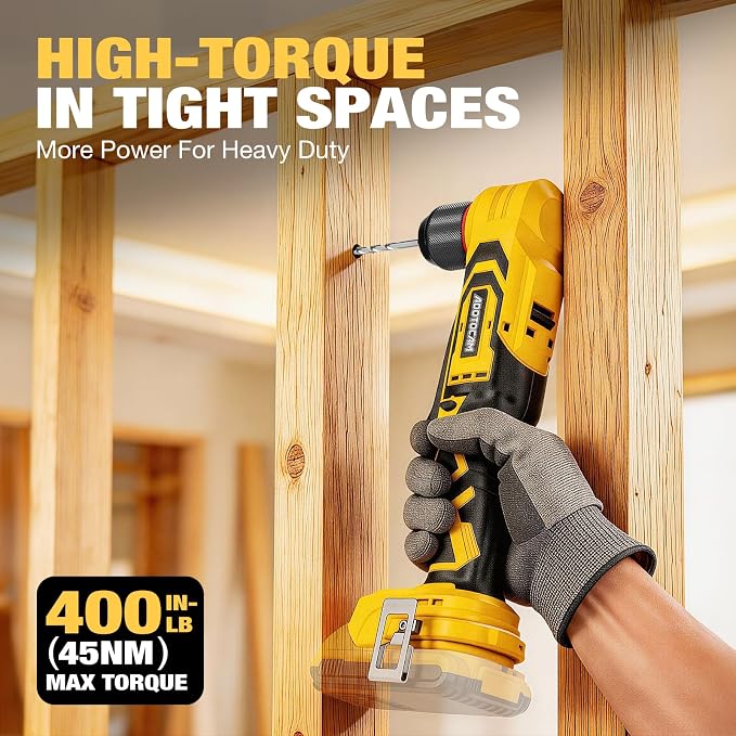 Brushless Right Angle Drill for DeWalt 20V Battery (Tool Only), 3/8" Cordless Angle Drill with Compact Design & Variable Speed, featuring an LED Light for Screws/Drilling