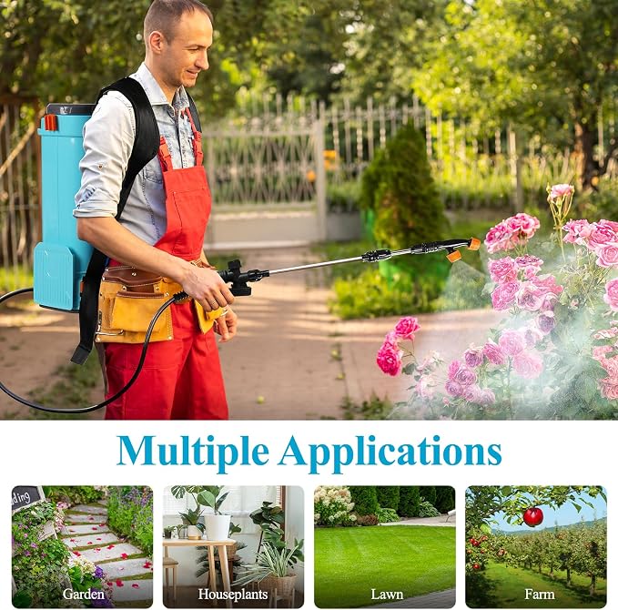 Battery Powered Backpack Sprayer 4 Gallon with Auto-Mixing System, 2 Spray Wands (Stainless Steel & Fiberglass), 100 PSI Electric Sprayer with 21V 2.6Ah Battery & 6 Nozzles, for Weeding, Spraying