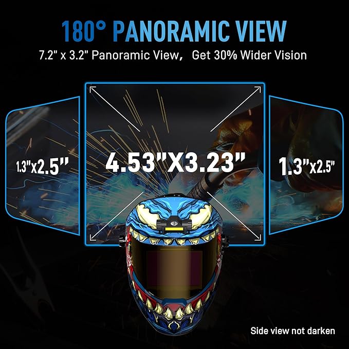 ANDELI Welding Helmet with Light-Full Digital Filter, 7.2"x3.2" Extra Wide Panoramic View Auto Darkening, Type-C Fast Charging True Color Wide Shade 4/5-9/9-13 for Weld Cut Grind