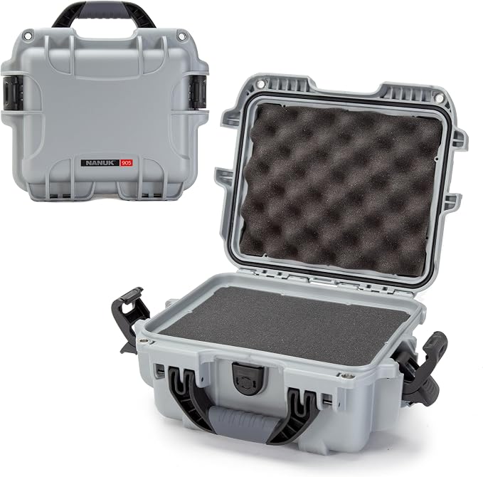 NANUK 905 Hard Case with Foam – IP67 Waterproof Hard Case, Protective Hard-Shell Box for Camera, Drone & Gear – Impact-Resistant, Dustproof, Travel-ready, 12.5” x 10.1” x 6”, Made in Canada – Silver