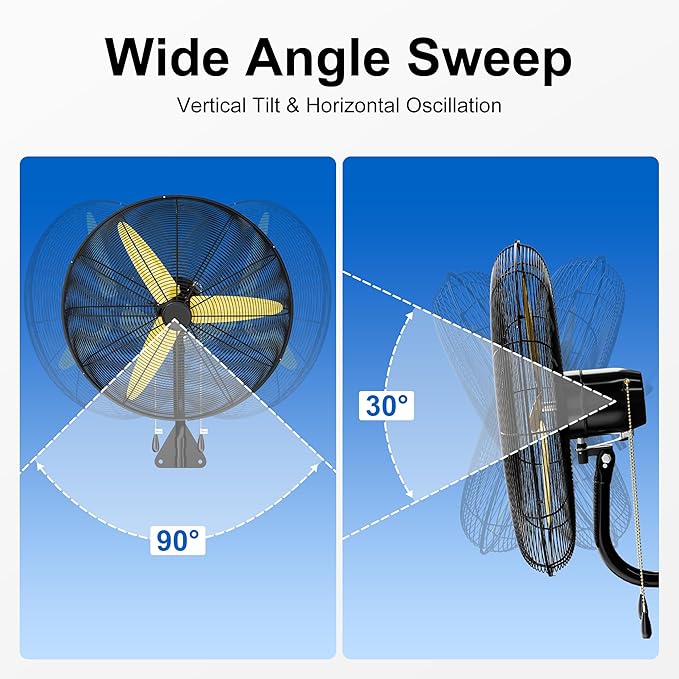 Uthfy 26" Wall Mount Fan,9200CFM High Velocity Wall Fan with 3-Speed,Outdoor Heavy Duty Industrial Oscillating Fan,Ideal for Patio,Garage,Shop,Warehouse,Factory,Greenhouse,Commercial,Porch,Indoor
