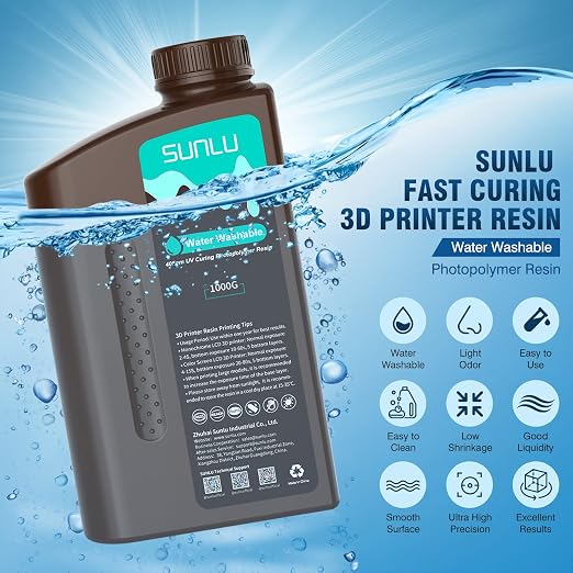 SUNLU Water Washable 3D Printer Resin, 1kg Fast Curing 3D Resin for 2K 4K 8K LCD DLP SLA Resin 3D Printer, 395-405nm UV Curing 3D Printing Photopolymer Resin, Low Shrinkage High Precision, Cream Beige