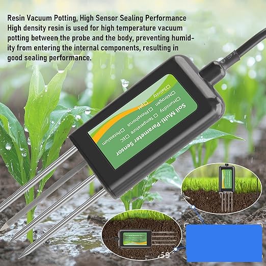 8 in 1 Soil Tester, Soil Sensor Temperature Humidity EC PH NPK Salinity Detector Tester Meter, for Greenhouse, Irrigation, Support for RS485