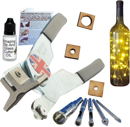 Glass Cutters for Stained Glass, Drill Bits for Drilling Holes in Glass, Bottles & Blocks. Stained Glass Cutter, Oil and Diamond Tip Drill Bits for Wine Bottles with DIY Instructions & Online Videos