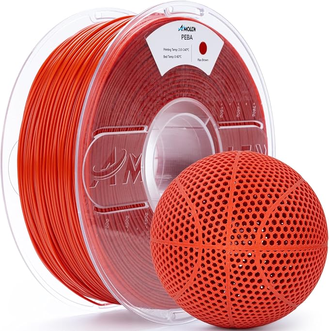 Amolen Rebound PEBA 90A Flexible Filament, 1.75mm 3D Printer Filament, 78% Energy Return & 20% Lighter, High-Speed Printing Lightweight for Sports & Robotics, Drones & Functional Prototypes, Brown 1kg