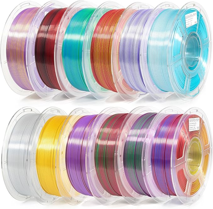iSANMATE PLA 3D Printer Filament Bundle 12 Rolls,Dual and Triple Color Filament 1.75 mm,6 Triple Color + 6 Dual Color Silk PLA