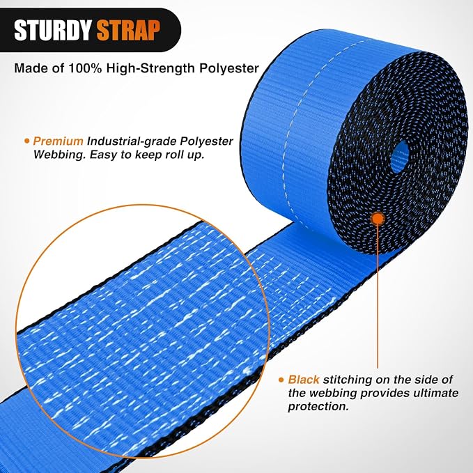 Nilight Truck Straps 4" x 30' Heavy Duty Tie Down with Flat Hooks 16800LBS Break Strength & 5400LBS WLL for Flatbed Trailer Cargo Control Recovery Tree Saver Bright Blue (10 Pack)