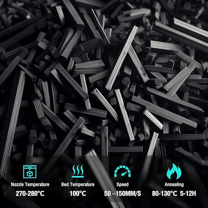 SUNLU PA6-CF 3D Filament 1.75mm 1KG, Heat Deflection Temperature up to 209°C, Made of 80% PA Nylon and 20% Carbon Fibers, Stiff & Strong & Heat Resistant, for Industrial Parts, Frosted Texture, Black