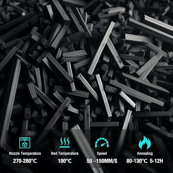 SUNLU PA6-CF Carbon Fibers Nylon PA Filament, 3D Printer Filament 1.75mm 1KG, Engineering Filament 1.75mm Black