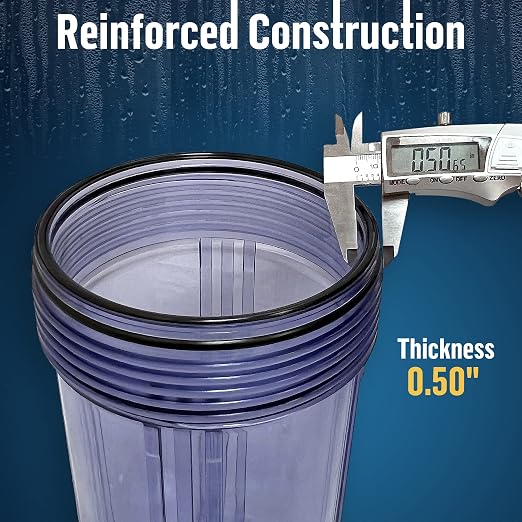 High Capacity 10 x 4.5” Whole House Filter Purifier System for Well or City Water, Presser Relief Button, 1” NPT Brass Port, Double O-Ring, Meets NSF Standards & Regulations (Transparent, 3 Sets)
