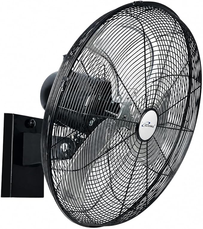 iLiving 20" Outdoor Oscillating High Velocity Wall Fan with 4750 CFM Heavy Duty Weatherproof Motor, Variable Speed Adjustment for Workshop, Garage, Patios, Commercial and industrial, 20 inch,Black