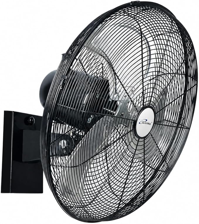 iLiving 18" Outdoor Oscillating High Velocity Wall Fan with 4150 CFM Heavy Duty Weatherproof Motor, Variable Speed Adjustment for Workshop, Garage, Patios, Commercial and industrial, 18 inch,Black