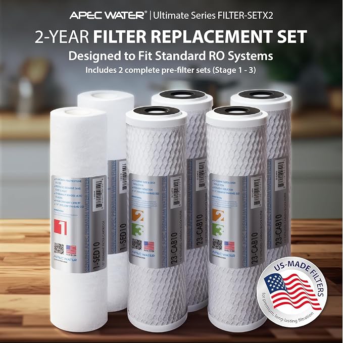 APEC ULTIMATE Series US Made 2 Sets of Stage 1, 2 & 3 Replacement Filter For Undersink System(FILTER-SETX2)
