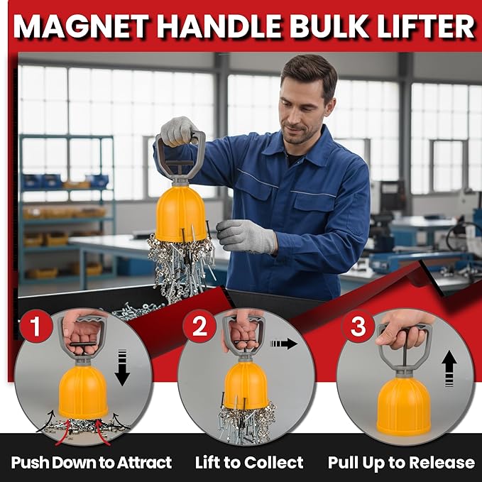 ULIBERMAGNET Magnetic Bulk Parts, Quick Release Magnetic Transfer Pickup Tool Manual Lifter, Material Handling Magnet,Pickup Magnetic Sweeper for Small Metal Object,Nails,Nut,Screw, Tacks,Metal Scraps