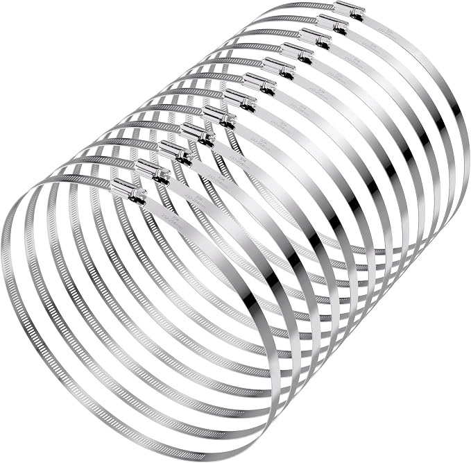 12Pack 10 inch Hose Clamps,Stainless Steel Large Hose Clamp Adjustable from 9-1/4"-10"/235-254mm,Metal Worm Gear Duct Clamp for Dryer Vent Hose,Fuel Line,Plumbing,Automotive,Exhaust,Radiator,Garden