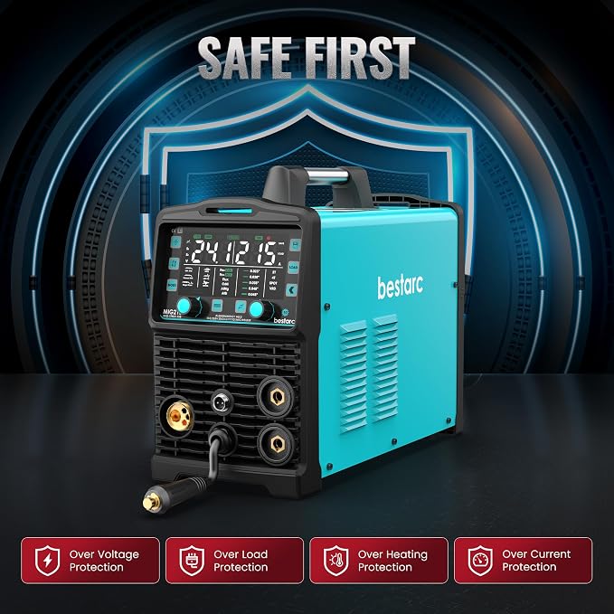 Bestarc 215Amp MIG Welder, 110V 220V Gas MIG/Flux Core MIG/Stick/Lift TIG/Spool Gun/Spot Welding 7 IN 1 Aluminum Welding Machine, IGBT Multiprocess Bestarc Welder with Synergy, Spool Gun Compatible