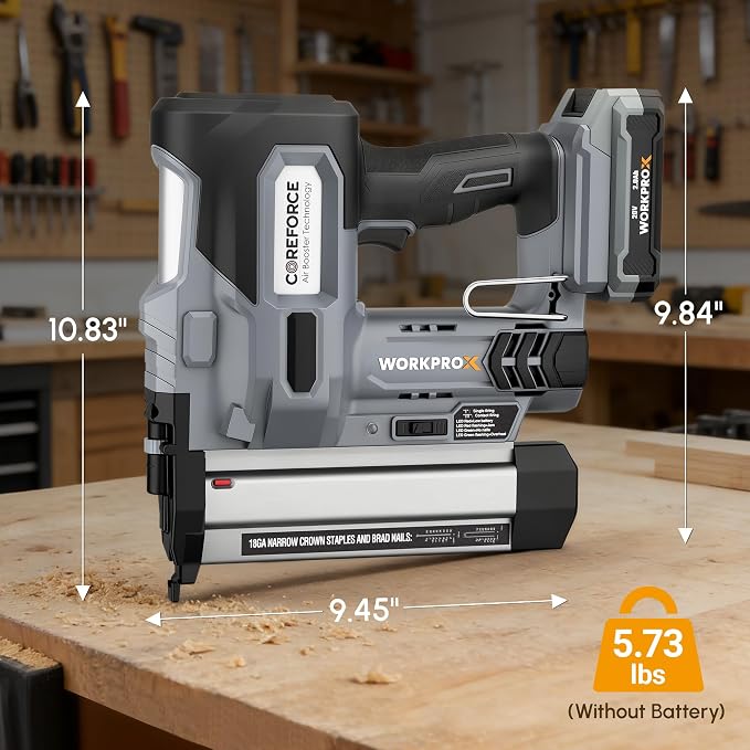 WORKPROX 20V Cordless Brad Nailer Kit, 18 Gauge 2-in-1 Nail & Staple Gun with 2.0Ah Rechargeable Battery, 1000 Staples & 1000 Nails, for Woodworking, Upholstery, DIY Projects & Home Improvement