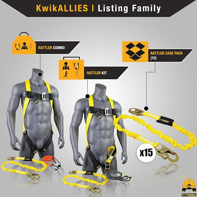 KwikSafety - Charlotte, NC - Rattler [4 Pack] Internal Shock Absorber Single Leg 6ft Safety Lanyard OSHA ANSI Fall Arrest Protection Equipment Snap Hooks Construction Arborist Roofing