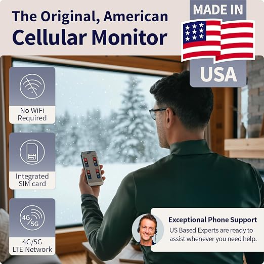 MarCELL Home/Cottage Watch Bundle (Verizon) - Vacation Home Temperature Monitor, Humidity & Power Monitor - Made in The USA with Included Water Leak Detectors (sPucks) - 24/7 Instant Alerts