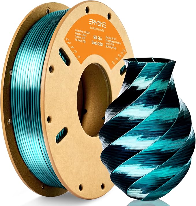 ERYONE PLA Filament 3D Printer Filament Multicolor 1.75mm +/- 0.03mm, PLA Filament 250g Spool, Silk Dual Color Black Dark Green