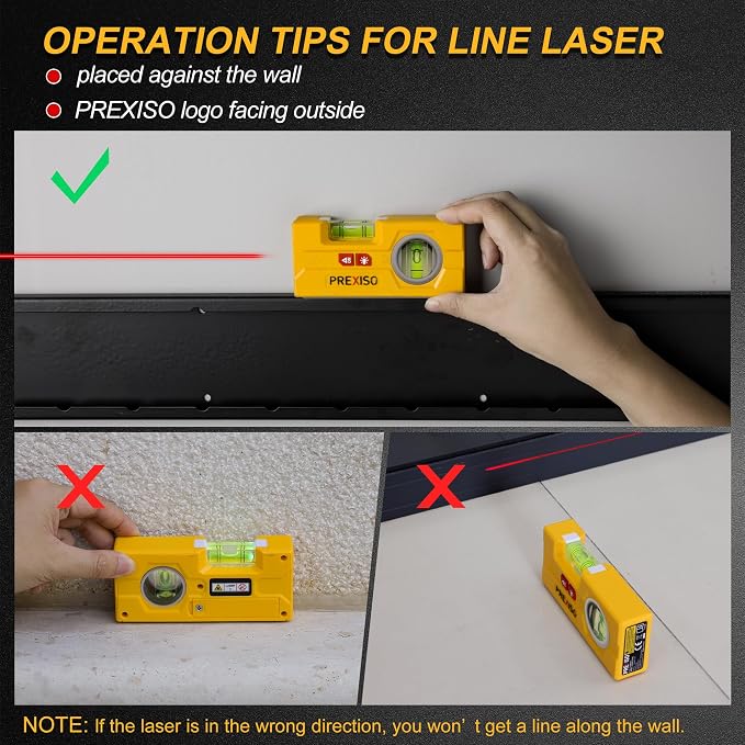 PREXISO 2-in-1 Line Laser Level - Mini Torpedo Level with Light, 3-3/4 inch 90°/180° Magnetic Pocket Level & 30Ft Laser Line Leveler Tool for Hanging Picture, Wall Marking Painting, Home Renovation