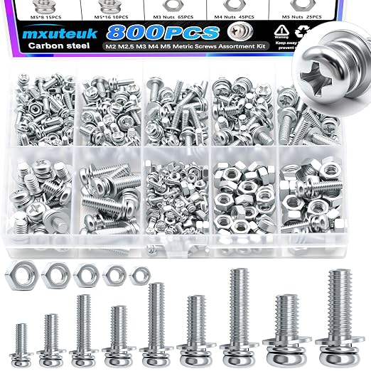mxuteuk 800PCS Small Nut and Bolt Assortment Kit,M2 M2.5 M3 M4 M5 Metric Screws,Machine Screws Small Bolts and Nuts for DIY Projects,Electronics,Repairs
