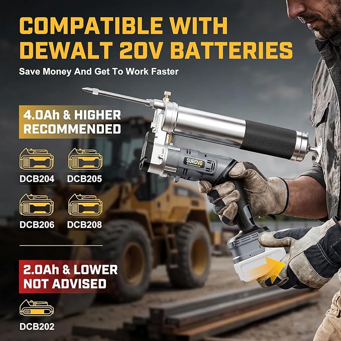 Cordless Grease Gun Compatible with DeWalt 20V Battery, 12000PSI Max High-Pressure with Lock-On Trigger, 2-in-1 Rotating Handle, 39.4" Hose & 4 Couplers, for Bulk & Cartridge Grease (Tool Only)