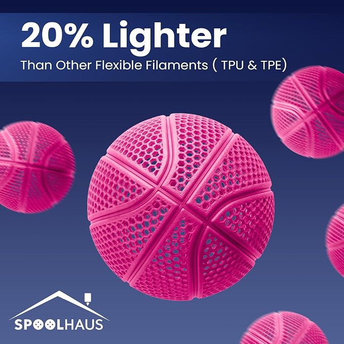 PEBA Filament High Rebound Flexible Filament Super TPU Nylon Based Strength 1.75mm 78% Energy Return Bouncy Airless Basketball Lightweight 3D Printer Filament SpoolHaus Superbounce (Pink, 1kg)