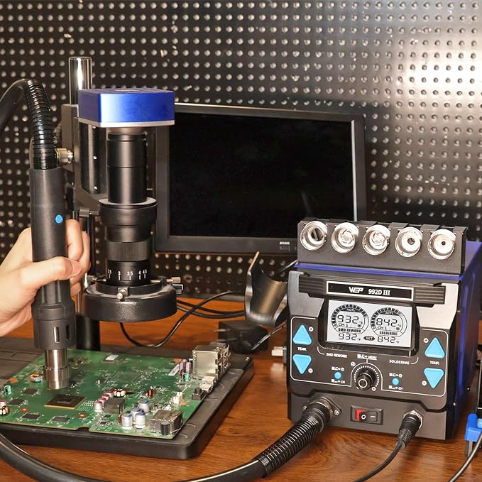 WEP 992D-III 2-in-1 Soldering Station and Hot Air Rework Station - High-Power Soldering Iron Kit with C245-compatible Cartridge, 1000W Hot Air BGA Rework Station for SMD, IC Repair