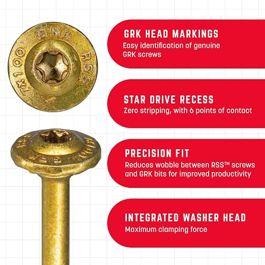 GRK Fasteners RSS™ 5/16 x 3-1/2 Inch, Rugged Structural Screws, 100 PCS, Rust Resistant Climatek™ Coating, Interior and Exterior Use, Heavy-Duty Framing & Decking Screws, Fast Bite Tip with Star Drive