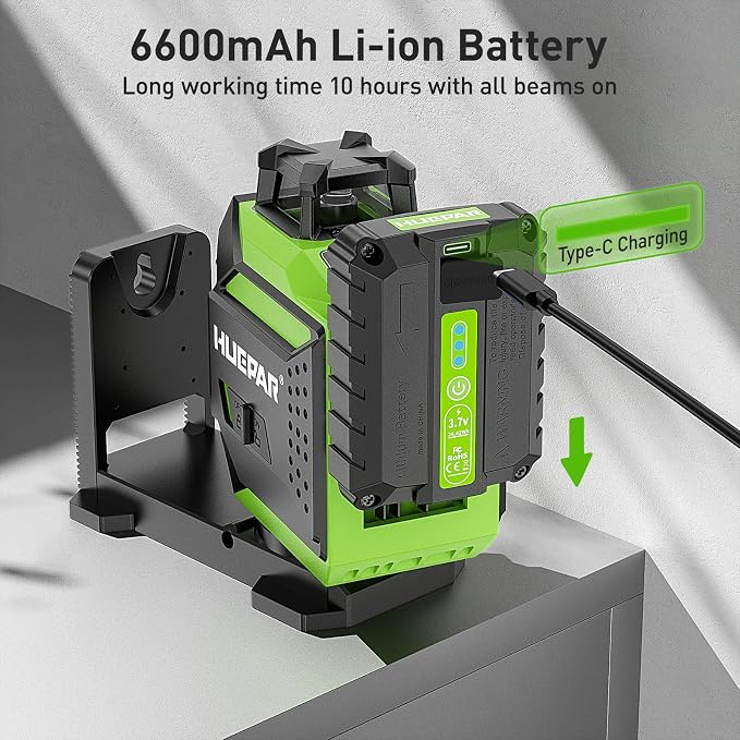 Huepar 3 x 360 Laser Level Self-leveling 3D Green Beam Cross Line 12 Lines Tiling Floor Laser Tool -360 Horizontal/Vertical Laser Lines -rechargeable & Integrated Magnetic Bracket 703CG
