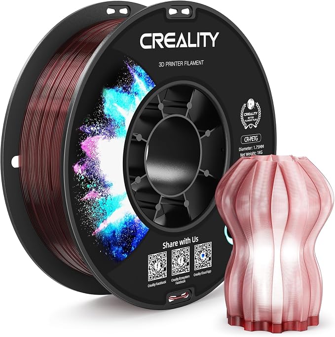 CREALITY PETG Filament 1.75mm 3D Printer Filament, 1kg (2.2lb) Neatly Wound Spool, Dimensional Accuracy ±0.03mm, Fit for Ender, Bambu Lab, Anycubic,ELEGOO FDM Printers, Transparent Wine Red
