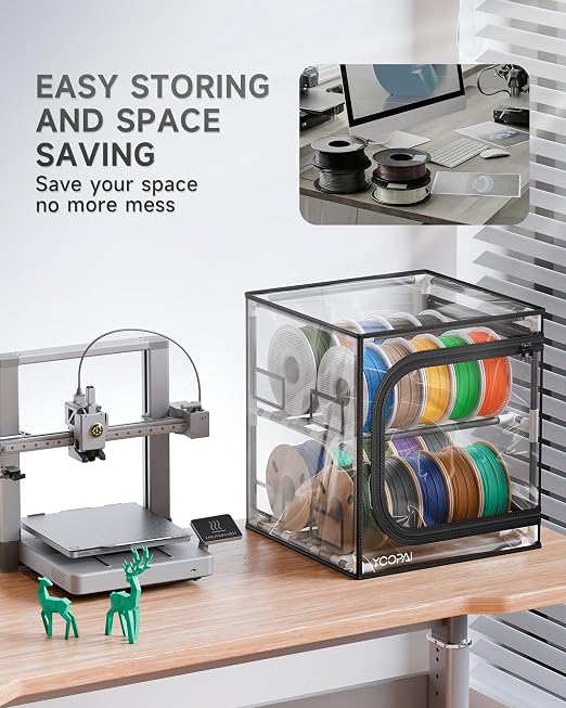 YOOPAI 3D Printer Filament Storage Box – 2 Tier Filament Storage Rack with Transparent Cover, Holds Up to 24 Rolls 1KG – 3D Filament Storage Organizer for Home, Workshop & Studio