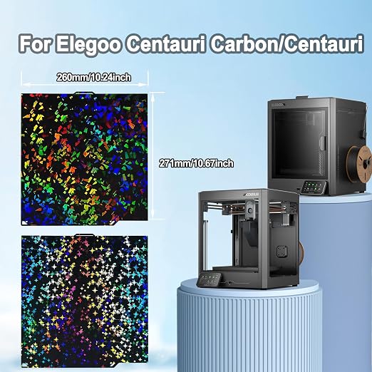 260x271mm PEF PEY Holographic Build Plate Double Sided Smooth Heated Print Bed Flexible Platform Print Plate for Elegoo Centauri Carbon 2/Centauri Carbon 3D Printer