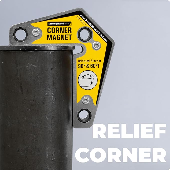 Magnetic Corner Squares, (Twin Pack), 12°, 90° & 60° Angle Setting, Max Pull Force: 30 lbs, Low Profile, 3-1/4 x 3-3/4 x 5/8″, MST327, Strong Hand Tools, Yellow, 3.25-Inch x 3.75-Inch