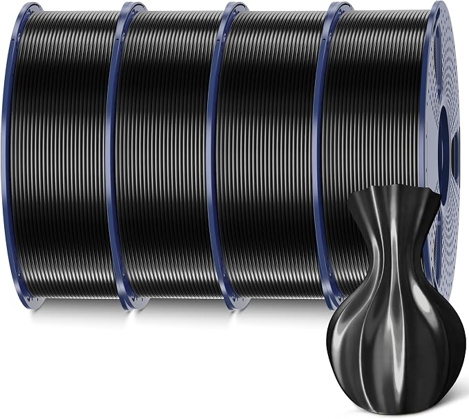 SUNLU Silk Pla Plus Filament 4kg Bundle, Shiny Silk Surface Pla+ 3D Printer Filament 1.75mm ±0.02mm, Glossy 3D Printing Filament, 1kg Spool, 4 Packs. (Black)