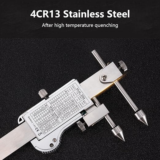 Digital Offset Centerline Caliper Hole Distance Vernier Caliper Cone Probe Hole Center Distance Ruler Measuring Tool Stainless Steel Inch/MM (10-200mm)