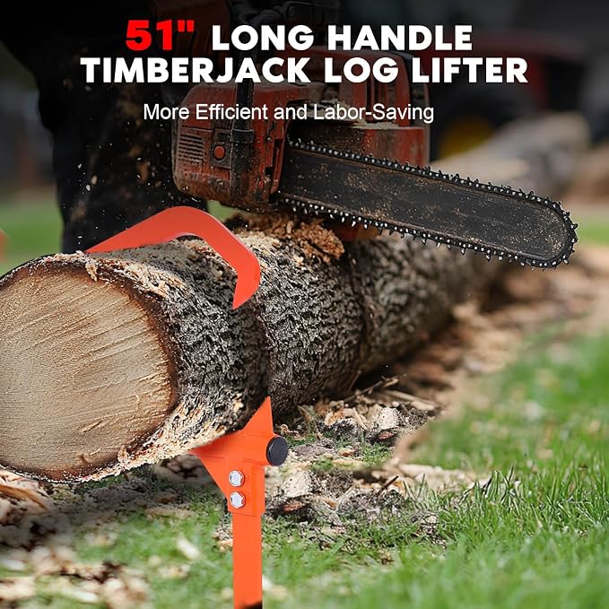 FAHKNS 50.9" Timberjack Log Lifter, Adjustable Log Roller Cant Hook, Ups to 15.5" in Dia Log Roller Tool, Heavy Duty Steel Log Jack, Logging Tools for Rolling and Raising Up Logs