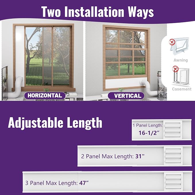 Mxclimate Window Vent Kit Fit with 3”/4” Ducting Hose for Sliding Windows,Adjustable Window Seal Kit for Duct Fans,3D Printer Enclosure,Dryer,Grow Tent