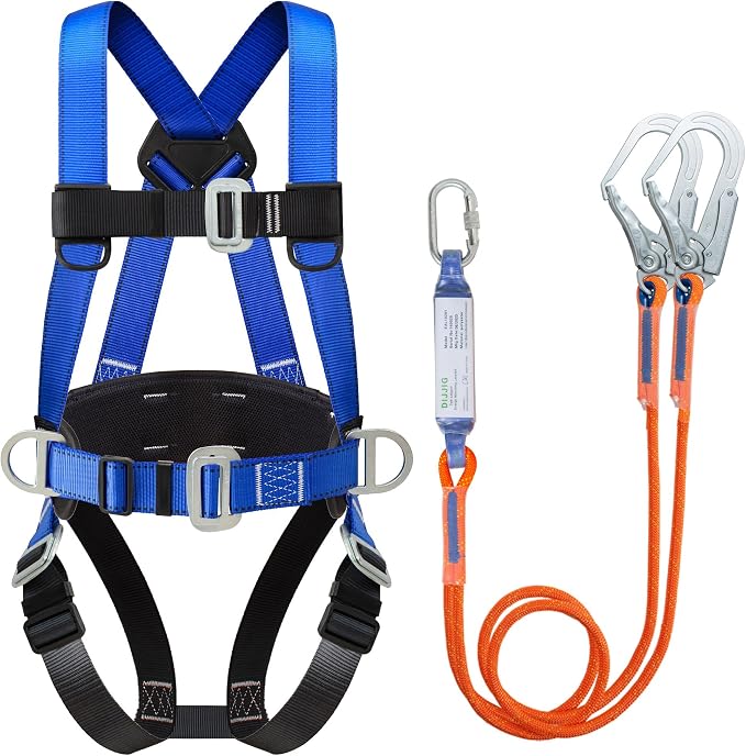 DIJJIG Safety Harness Fall Protection Kit Full Body Roofing Harnesses With Internal Shock Absorbing Lanyard, Blue Safety Harness For Construction OSHA/ANSI Compliant