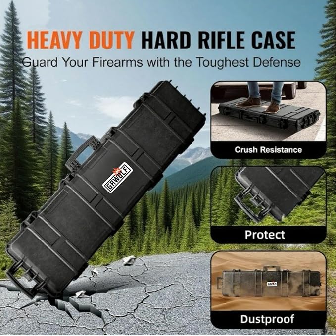 43” Hard Rifle Case Reusable XP Crosslinked Foam Insert Rifle Case Hunting Season Case Waterproof, Shockproof Case