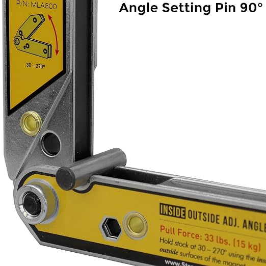 Strong Hand Tools Adjustable Angle Magnetic Square, Angle 30°-270°, Inside/Outside Magnets, Angle Setting Pin, Mag. Pull Force 26 lbs, Welding Square, "4.7", MLA450, Strong Hand Tools