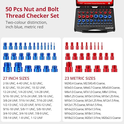 XUNTOP Precision & Machining Kit: 0-1" Digital Indicator with 90lbs Magnetic Base & 50PCS Thread Checker Set, 27SAE/23Metric,for CNC, Lathe, Auto Repair, DIY