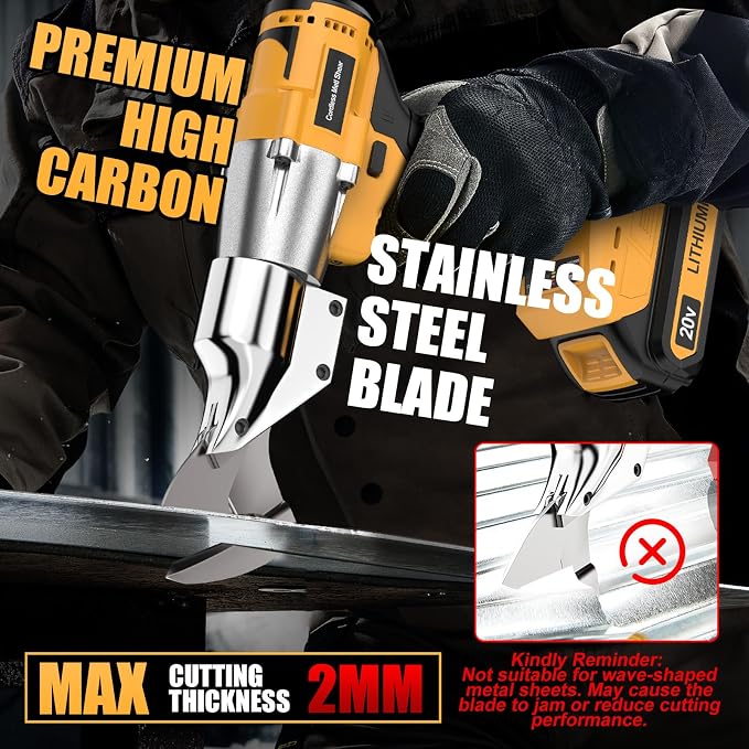 Cordless Sheet Metal Cutter Brushless Compatible with Dewalt 20v Max Battery(Tool Only), Metal Shears 360 Degree Pivoting Head for Cutting Stainless Sheet, Metal, Iron, 221 Ft-Lbs